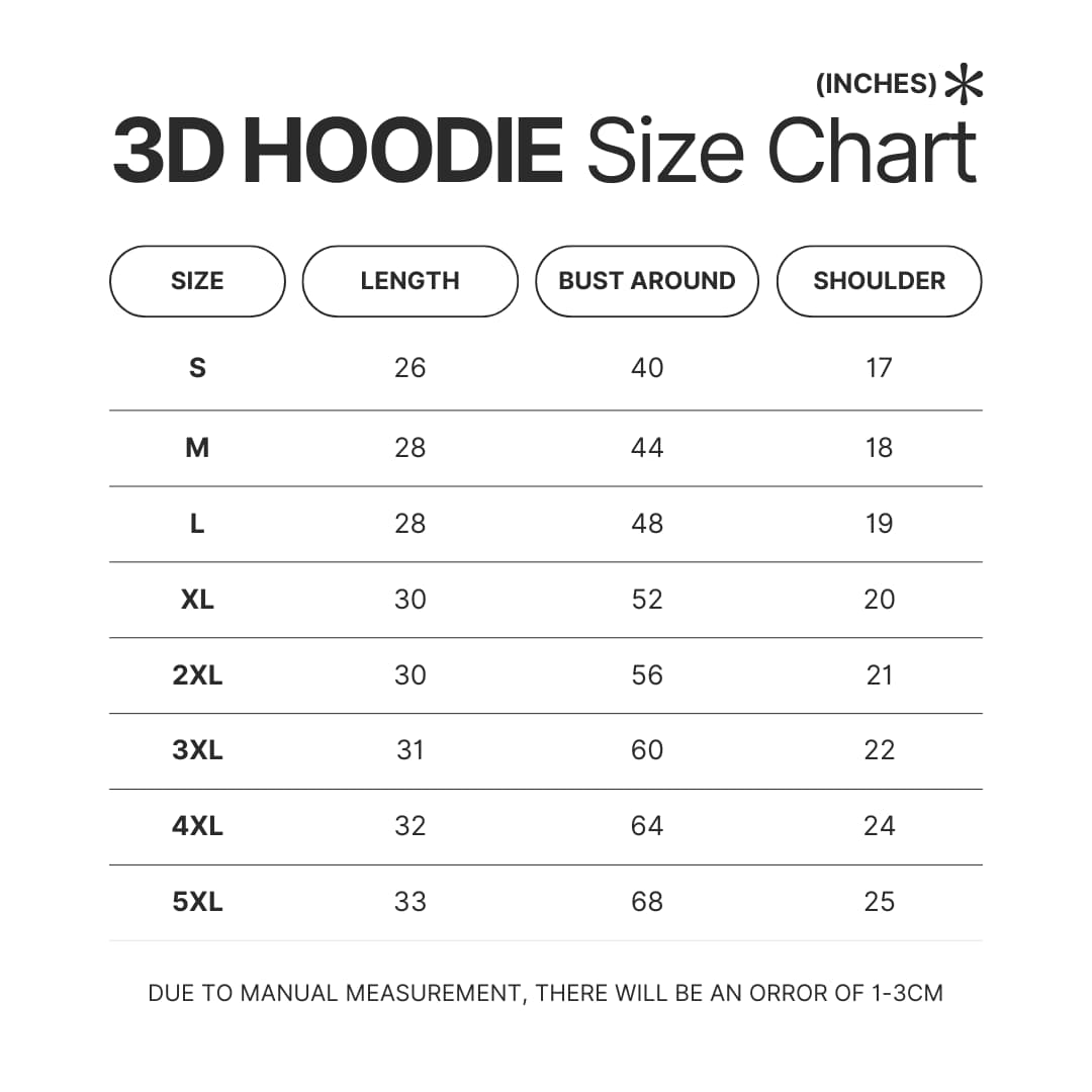 3D Hoodie Size Chart - SK8 the Infinity Store